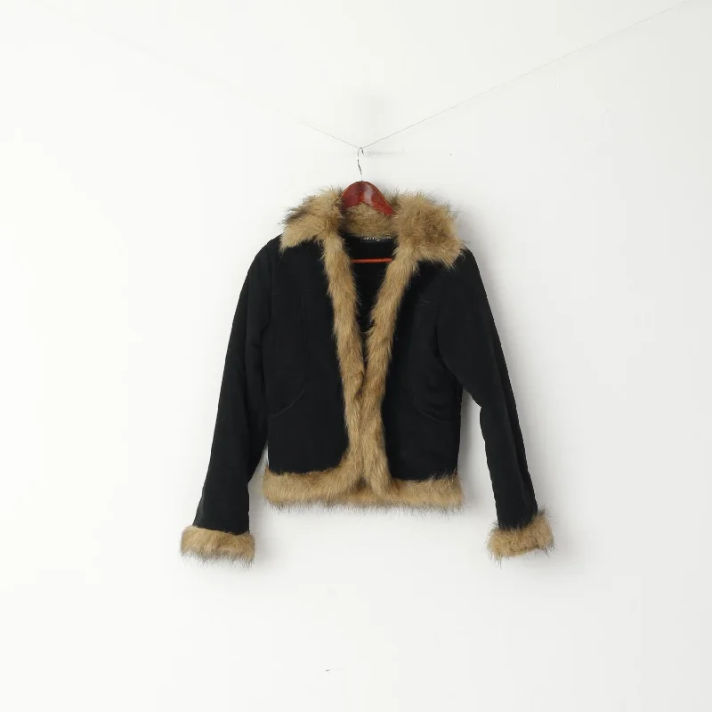 Buy Now insulated winter jacketNorth Down Women M Jacket Faux Suede Black Cropped Faux Fur Collar Elegant Top