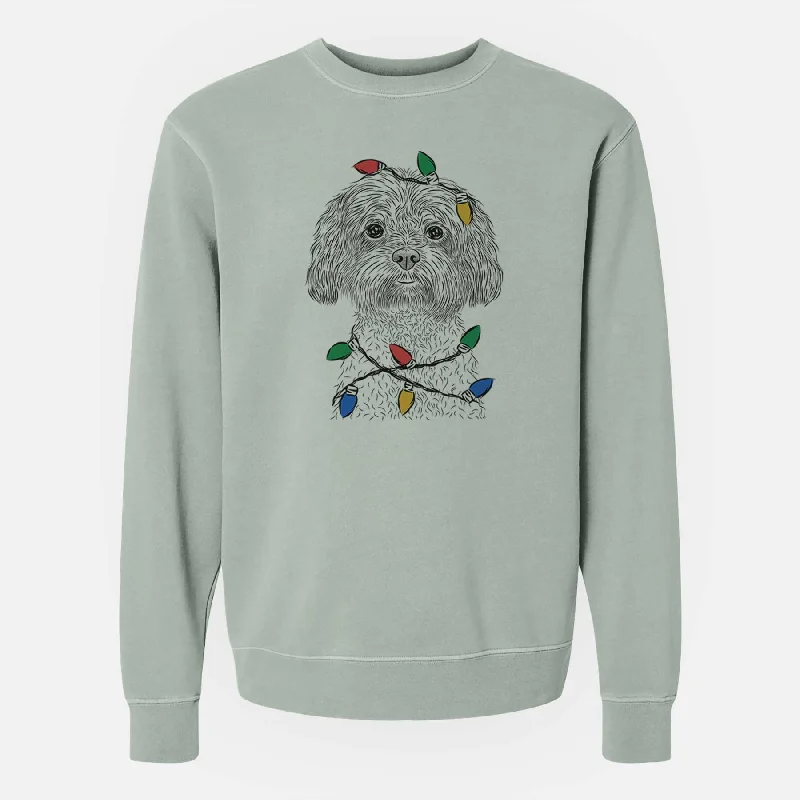 Final Clearance Christmas Lights Lane the Lhasa Apso - Unisex Pigment Dyed Crew Sweatshirt