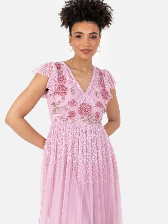 Final Markdown off-the-shoulder dressMaya Pink Rose Embellished Flutter Sleeve Maxi Dress Final Markdown off-the-shoulder dressMaya Pink Rose Embellished Flutter Sleeve Maxi Dress
