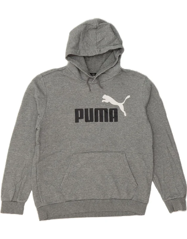 Members Only PUMA Mens Graphic Hoodie Jumper Medium Grey Cotton