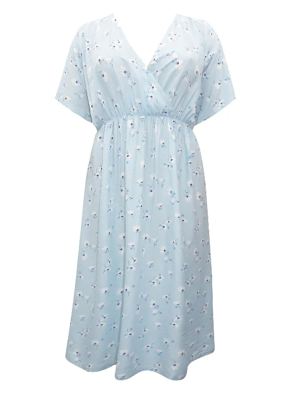 Epic Deals boho-chic dressCurvewow Plus Size Blue Floral Kimono Style Wrap Midi