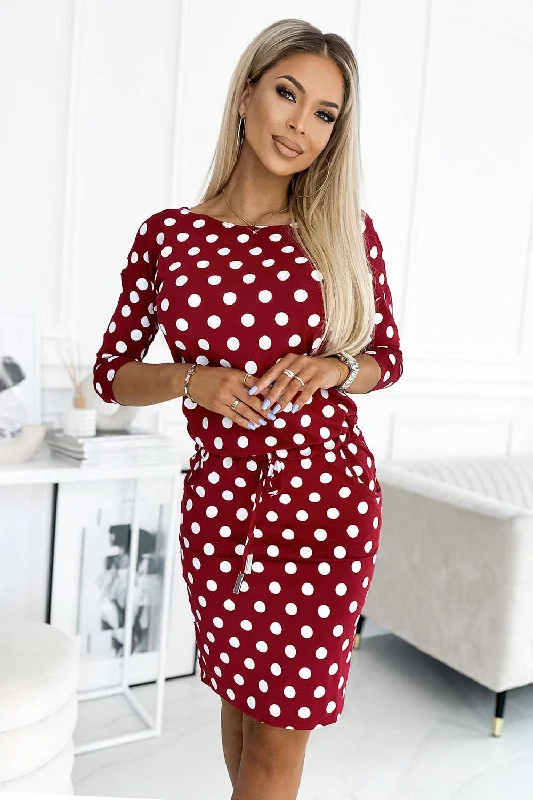 Special Savings t-shirt dressNumoco 13-156 Sports dress with binding and pockets - burgundy + polka dots Special Savings t-shirt dressNumoco 13-156 Sports dress with binding and pockets - burgundy + polka dots