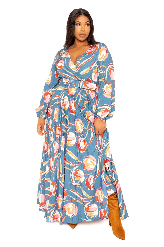 Take Advantage bodycon dressFloral Pleated Maxi Dress with Belt