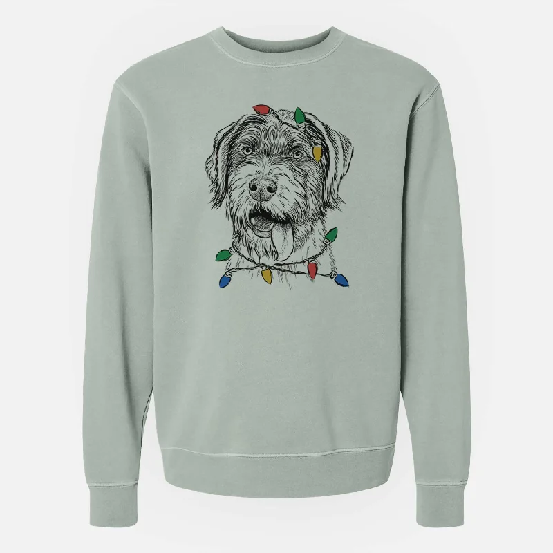 pullover workout hoodieChristmas Lights Hazel the German Wirehaired Pointer Mix - Unisex Pigment Dyed Crew Sweatshirt