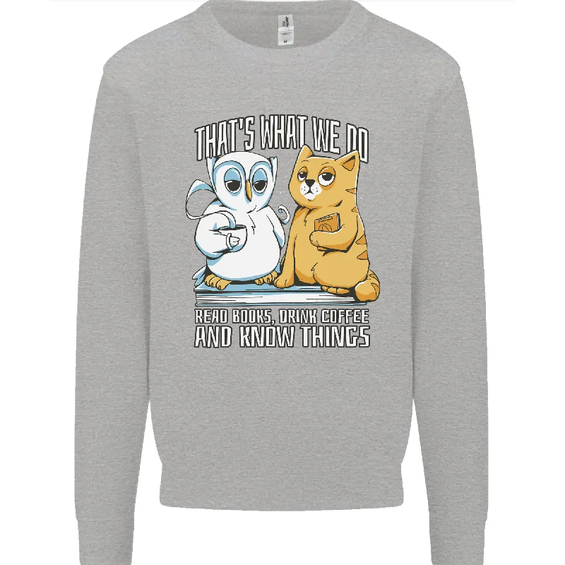 Limited Time Discount luxury fitness sweatshirtAn Owl & Cat Book Reading Bibliophile Mens Sweatshirt Jumper