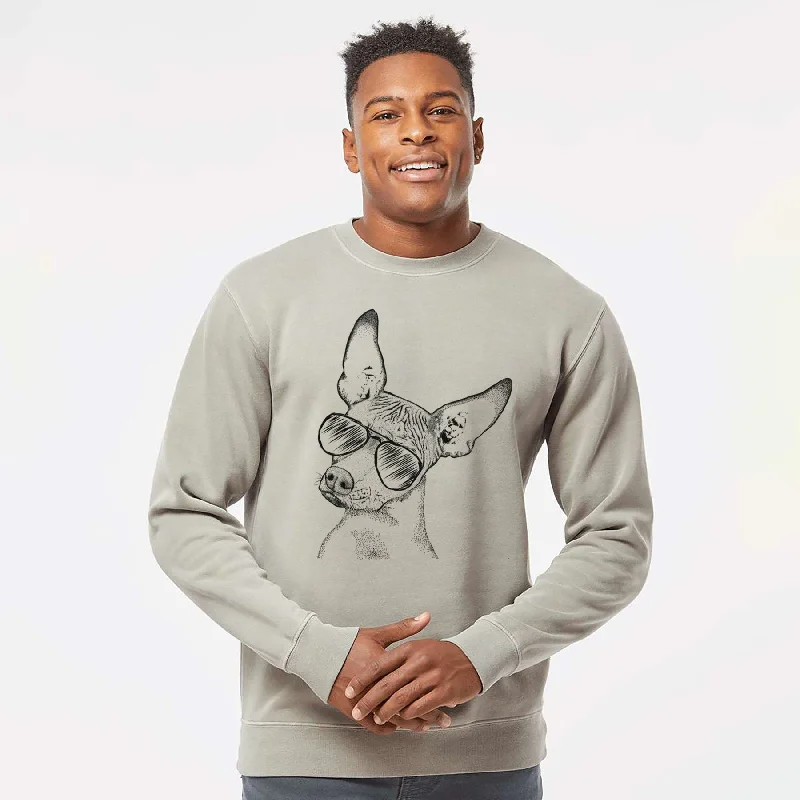 Super Bargain Aviator Kahlo the Xoloitzcuintli - Unisex Pigment Dyed Crew Sweatshirt