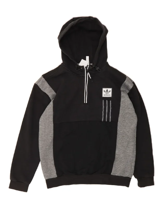 YEAR-End Sale ADIDAS Mens Zip Neck Hoodie Jumper Medium Black Colourblock Cotton