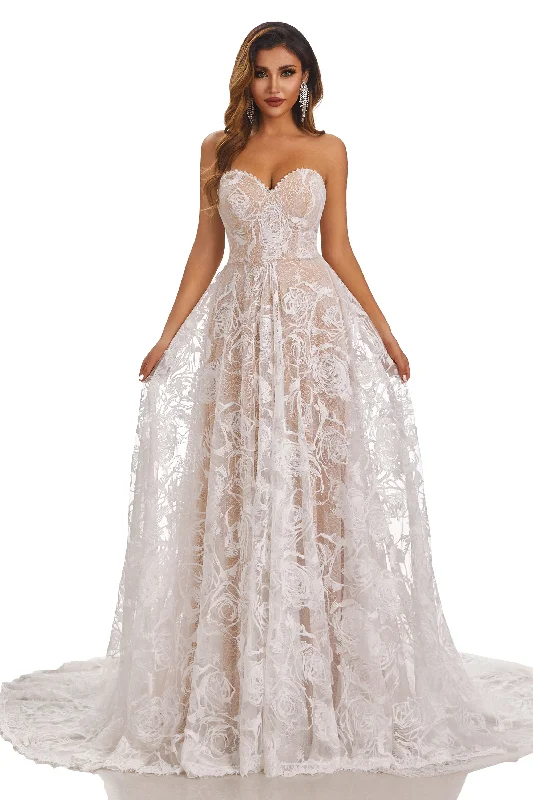 structured dressSweetheart Sleeveless Lace Appliques Wedding Dresses