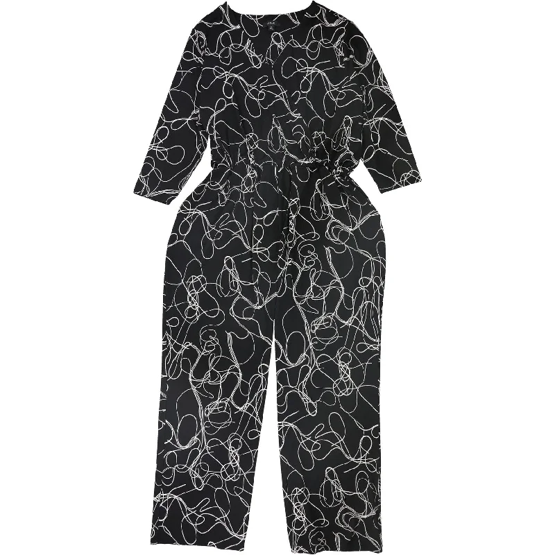 Deal of the Day trendy wrap dressAlfani Womens Scribble Jumpsuit, Black, 2X