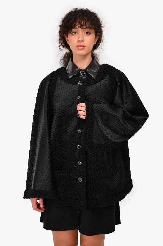 sporty jacketPre-Loved Chanel™ 2016 Black Satin/Knit Embellished Evening Jacket Size 50