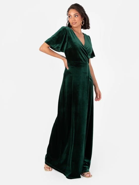 Exclusive Offers tiered dressMaya Velvet Emerald Green Faux Wrap Maxi Dress