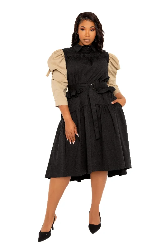 Price Cut mini dressContrasting Puffed Sleeve Dress