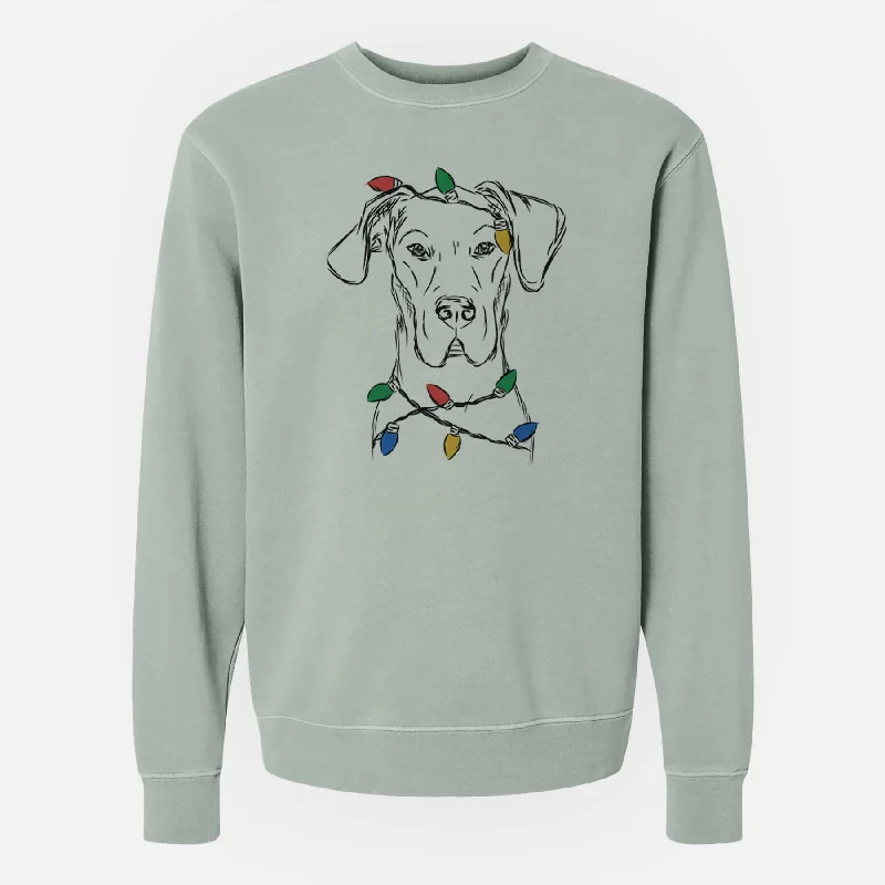 Act Fast Christmas Lights Harvey the Great Dane - Unisex Pigment Dyed Crew Sweatshirt