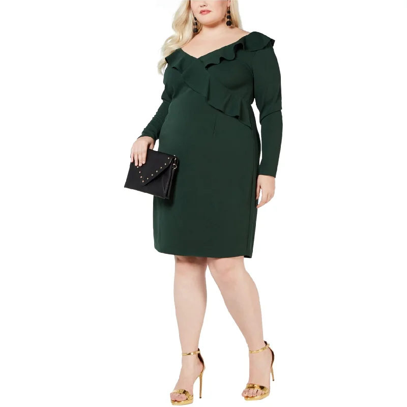 Anniversary Sale stylish party dressLove Squared Womens Ruffle Trim Cocktail Dress, Green, 1X