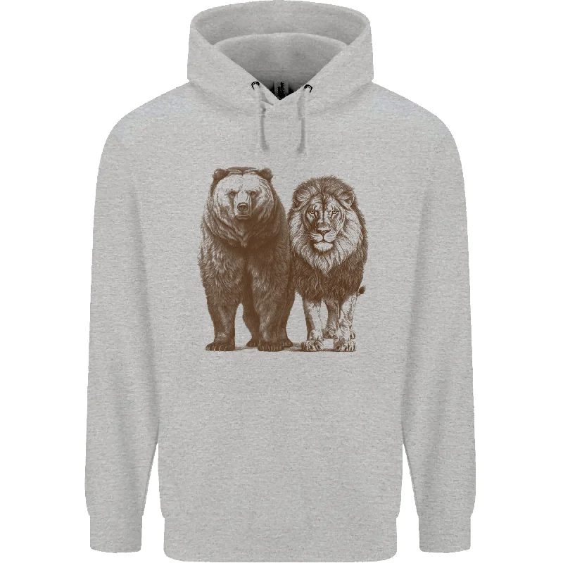 Reduced Prices casual pullover hoodieA Grizzly Bear and a Lion Mens 80% Cotton Hoodie