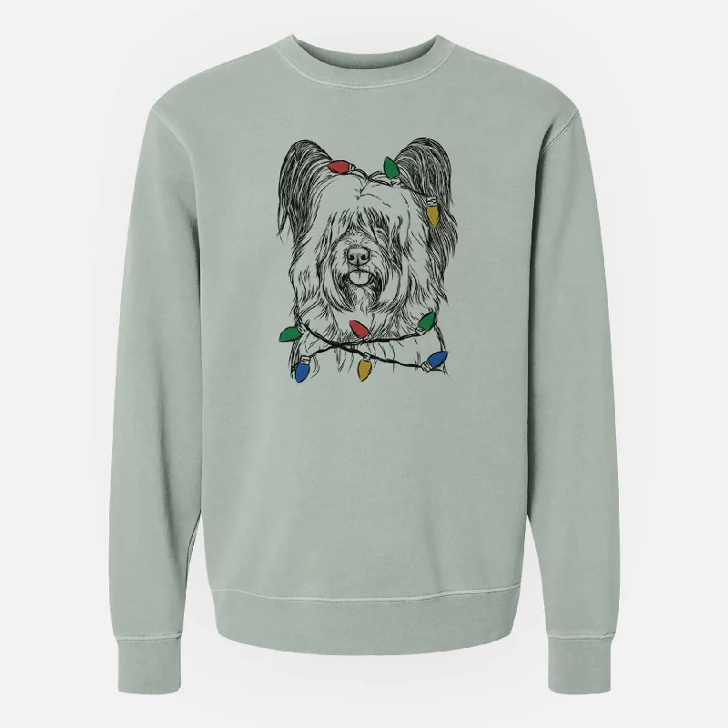 Discount Deals Christmas Lights Gideon the Skye Terrier - Unisex Pigment Dyed Crew Sweatshirt