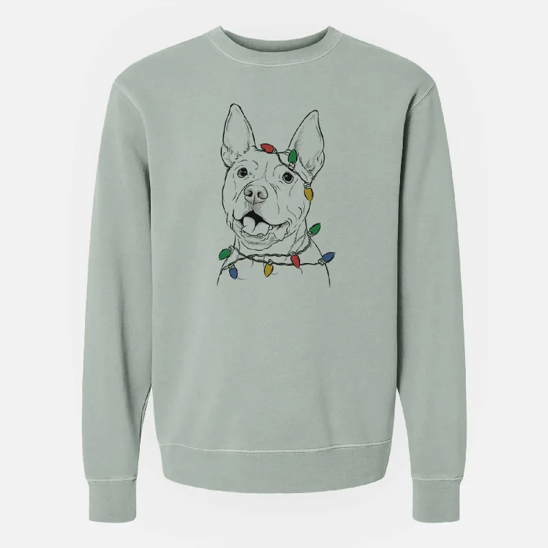 warm athletic hoodieChristmas Lights Harley the Pitbull - Unisex Pigment Dyed Crew Sweatshirt