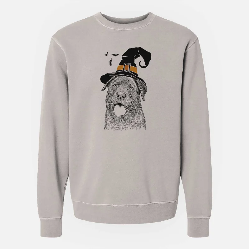 Price Reduction Witch Gonzo the Chocolate Lab - Unisex Pigment Dyed Crew Sweatshirt