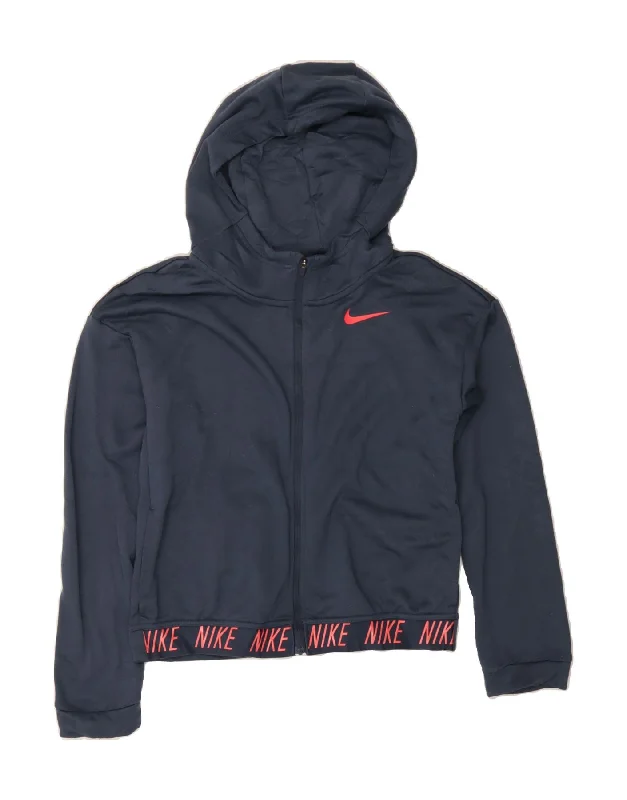 Price Meltdown NIKE Womens Dri Fit Graphic Zip Hoodie Sweater UK 18 XL Navy Blue