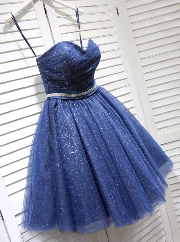 high-waisted dressSparkly Sweetheart Dark Blue Short Prom Dress Beading Homecoming Dress OM375