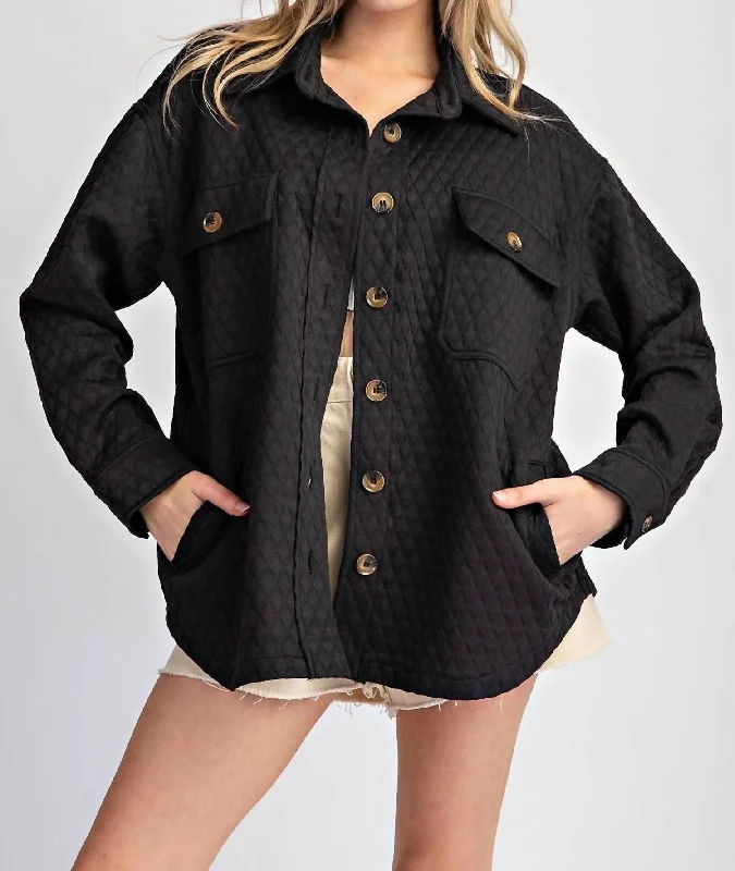 Quilted Button Down Shacket In Black