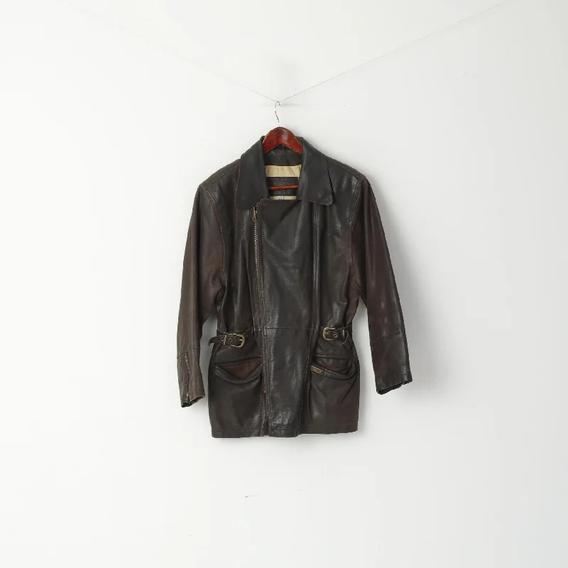 Exclusive Online Offer trendy puffer coatHollies Women M Leather Jacket Brown Vintage Biker Great Look Zip Up Top