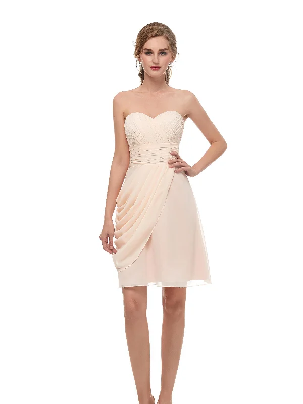 winter dressChampagne Chiffon Sleeveless Sweetheart Prom Dress Short Homecoming Dresses AS13669