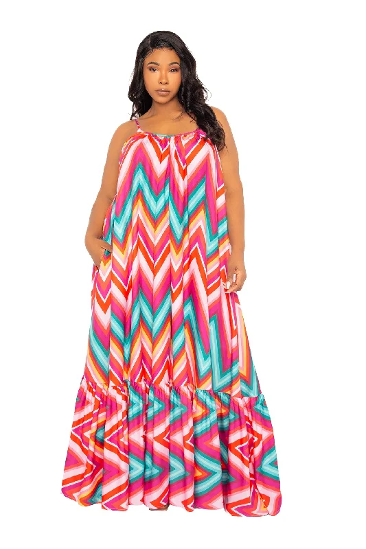 Seasonal Clearance modern dressChevron Voluminous Maxi Dress