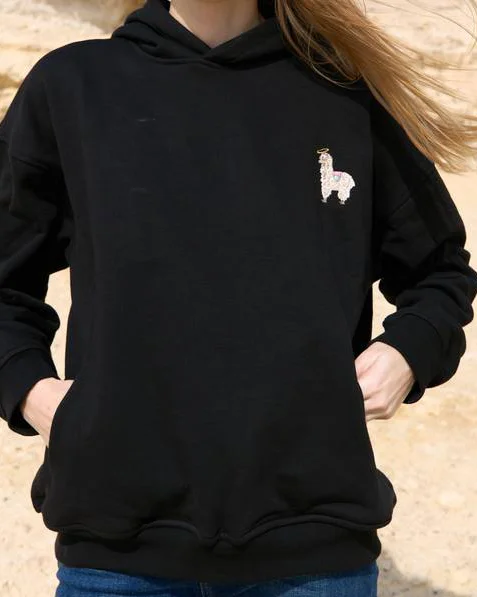 Deal Explosion Unisex Black Llama Hoodie