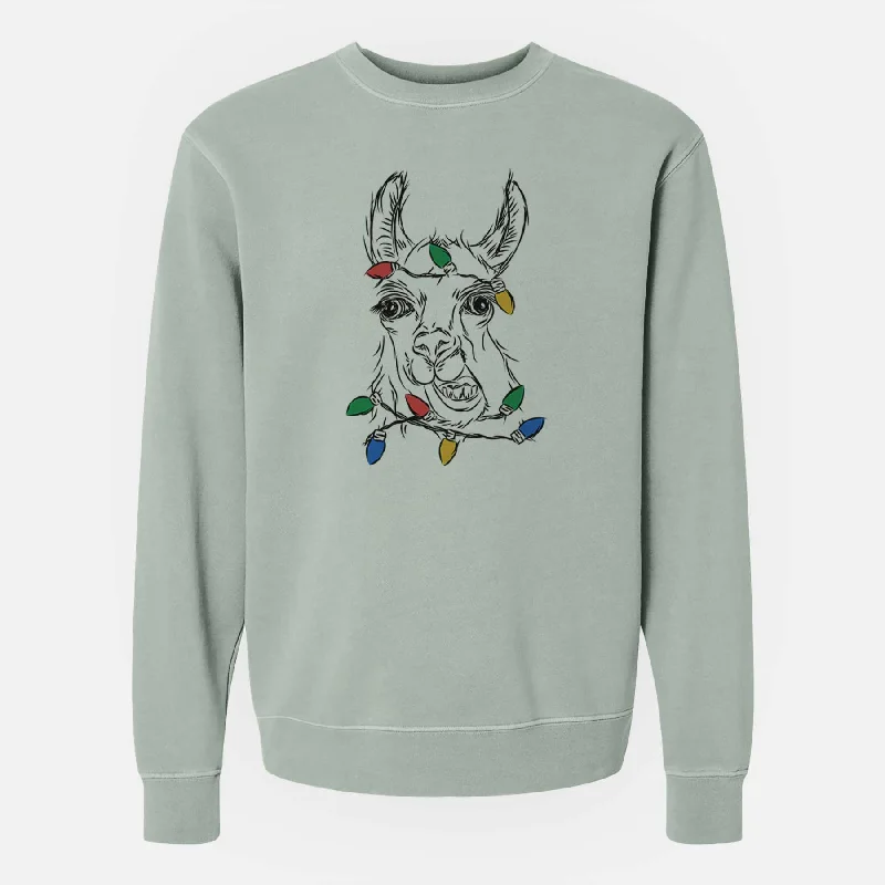 Discount Deals Christmas Lights Larry the Llama - Unisex Pigment Dyed Crew Sweatshirt