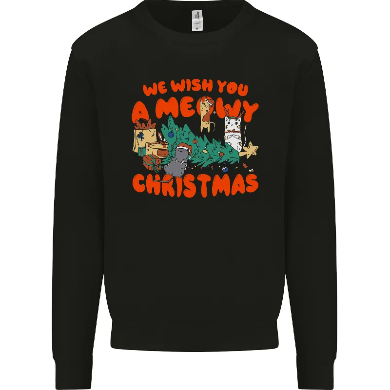 Daily Deals Christmas Cat Meowy Funny Christmas Tree Chaos Mens Sweatshirt Jumper