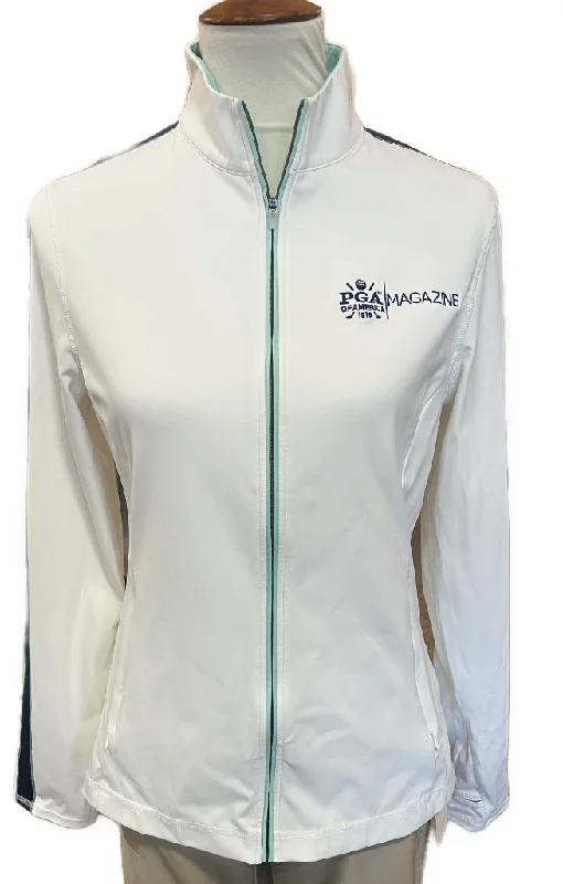 Price Blitz sleek and warm coatAdair Women's White Full-Zip Jacket with Logo and BLue Trim Size M MSP$100 Price Blitz sleek and warm coatAdair Women's White Full-Zip Jacket with Logo and BLue Trim Size M MSP$100
