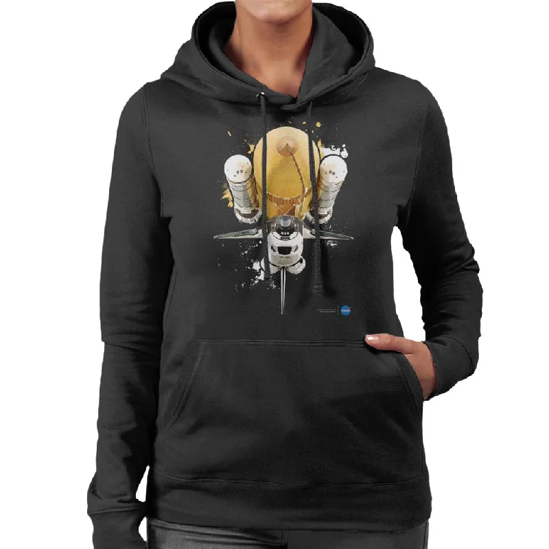 casual hoodie for fallNASA Atlantis Shuttle Paint Splatter Women's Hooded Sweatshirt