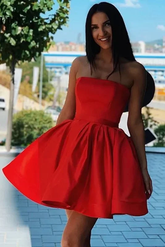 lace dressCharming Red Strapless A-Line Short Homecoming Dress