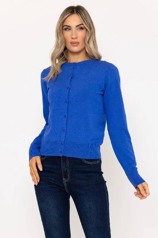 Epic Deals Fine Gauge Crew Neck Cardigan in Blue