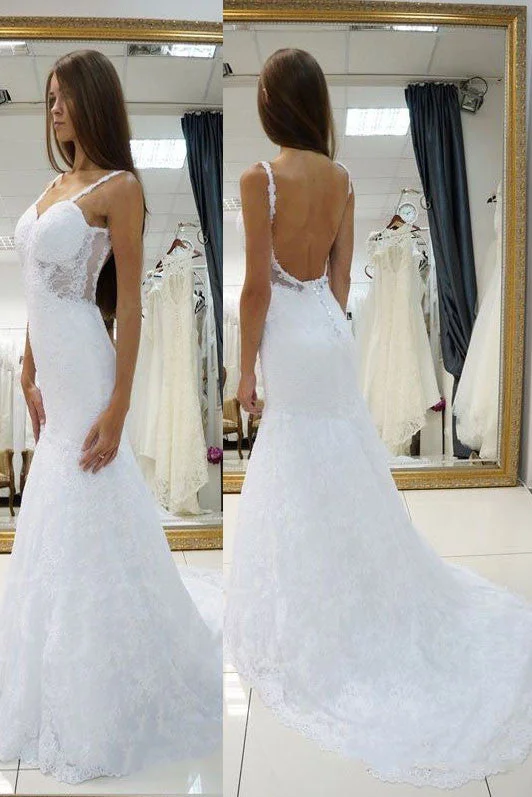 backless dressSexy Sweetheart Straps Open Back Lace Wedding Dresses N134