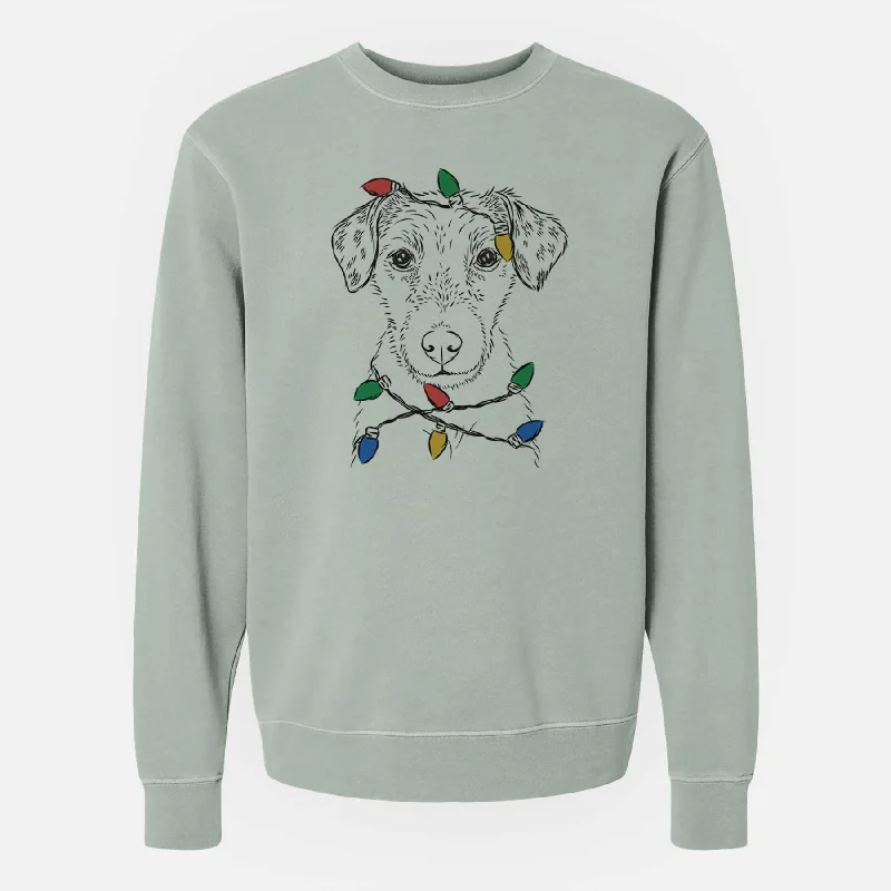 Year-End Sale Christmas Lights Kozmo the Jack Russell Terrier - Unisex Pigment Dyed Crew Sweatshirt