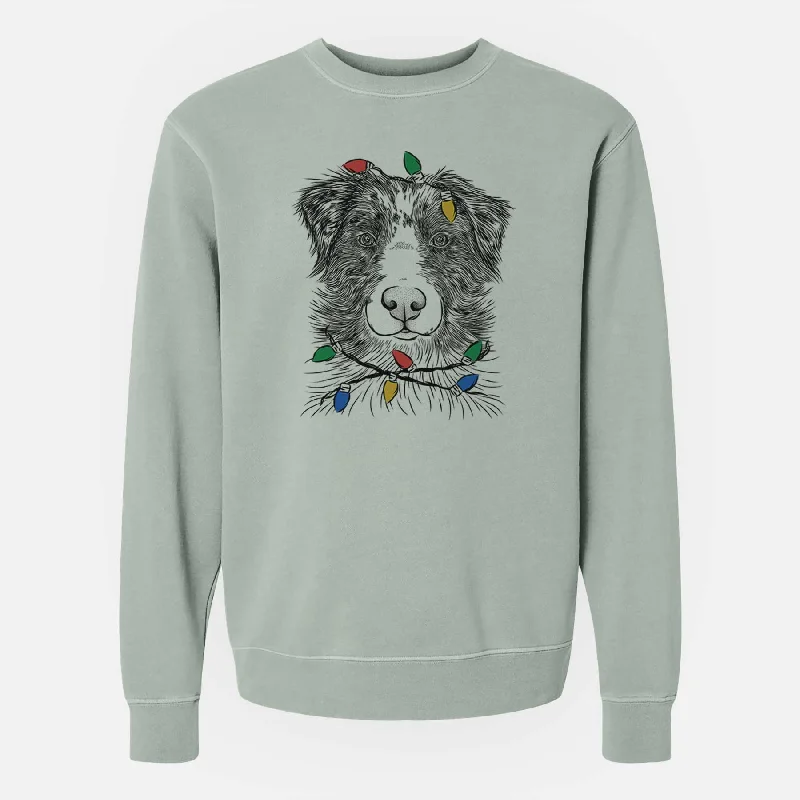 Deal Dash Christmas Lights Gram the Australian Shepherd - Unisex Pigment Dyed Crew Sweatshirt