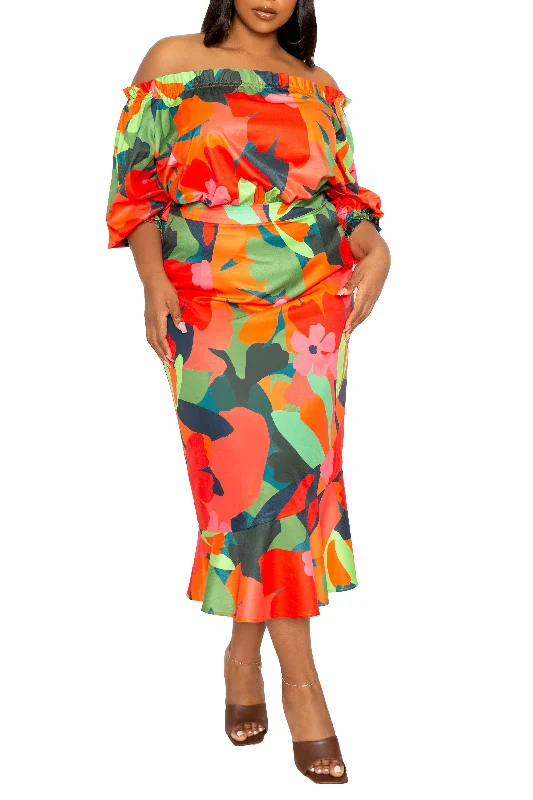 Special Offer winter dressFloral Off Shoulder Dress with Ruffle Hem