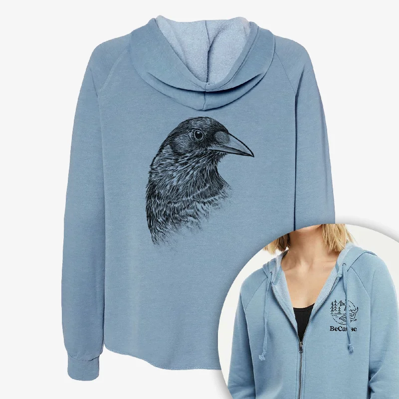 soft athletic sweatshirtAmerican Crow Bust - Corvus brachyrhynchos - Women's Cali Wave Zip-Up Sweatshirt