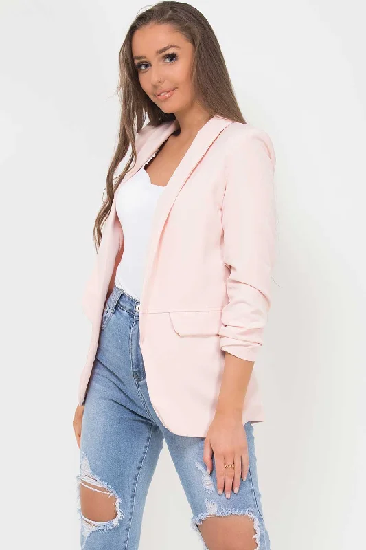 Deal of the Day relaxed fit coatRuched Sleeve Blazer Pink