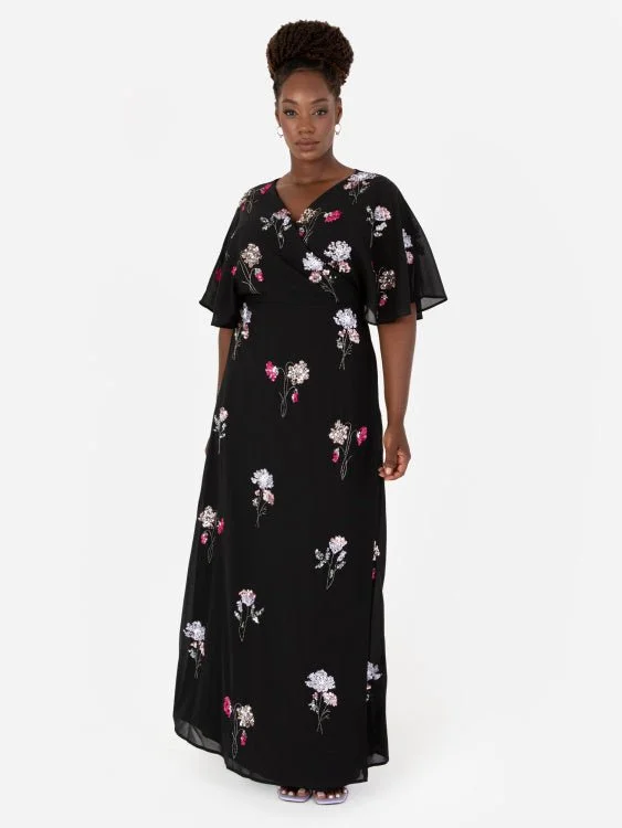 Big Discounts party dressMaya Black Floral Embellished Wrap Plus Size Maxi Dress