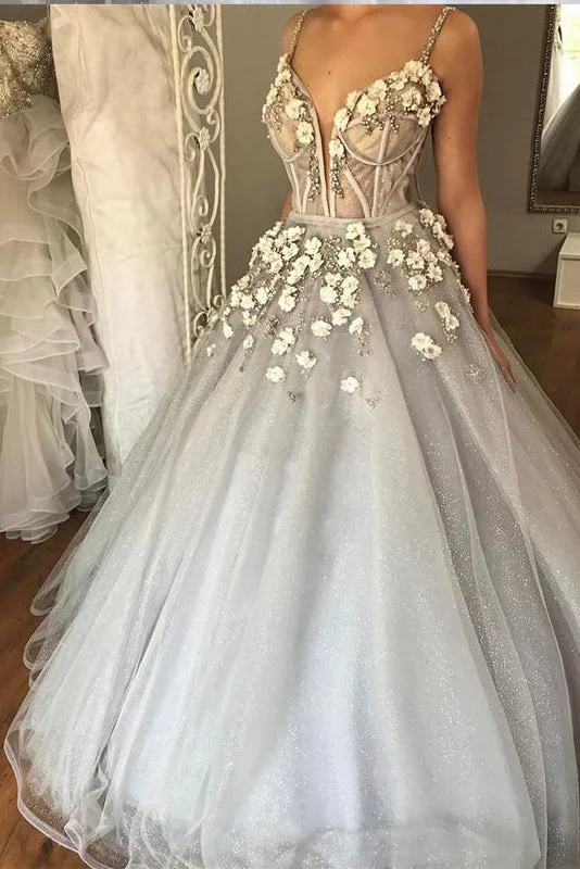 t-shirt dressSexy Straps Ball Gown Appliqued Deep V-Neck Beaded Wedding Dresses