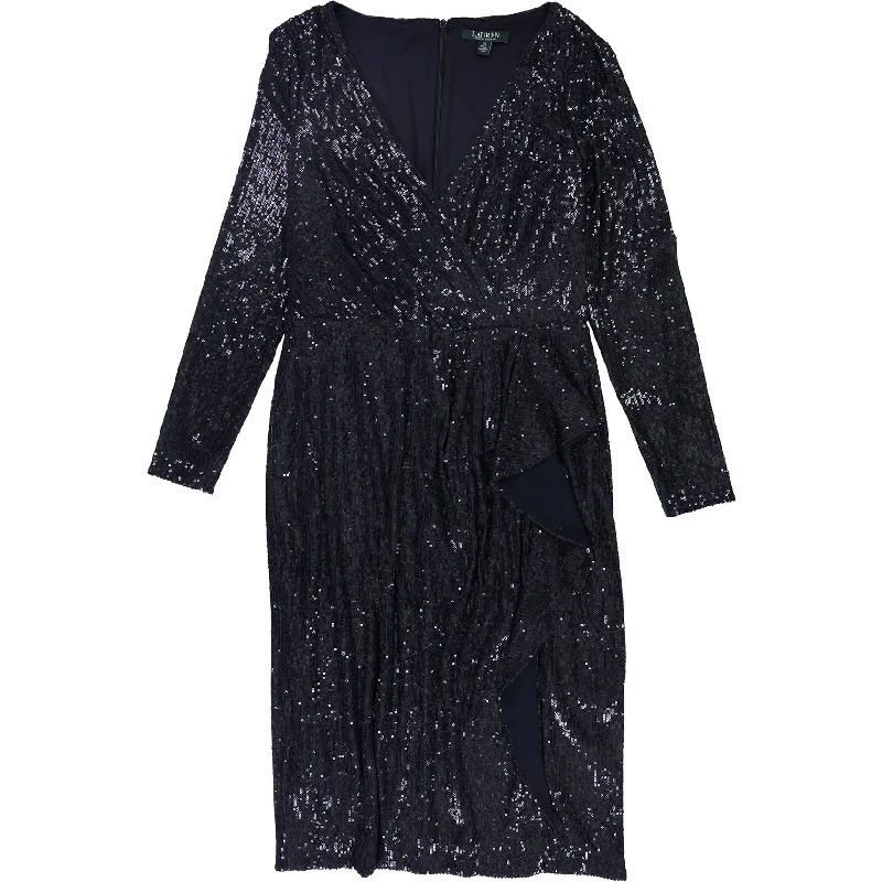 Super Sale sleeveless dressRalph Lauren Womens Sequinned Surplice Dress, Blue, 10