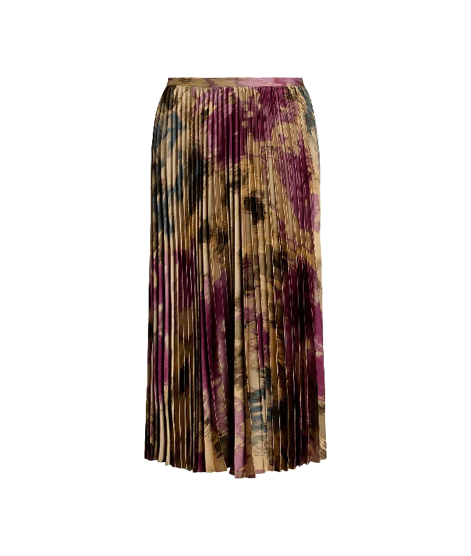 Limited Edition padded coatFloral Pleated Satin Charmeuse Skirt - Multi