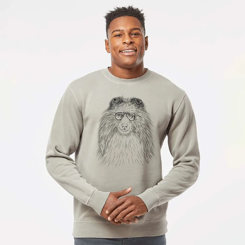 New Deals Aviator Moxie the Shetland Sheepdog - Unisex Pigment Dyed Crew Sweatshirt