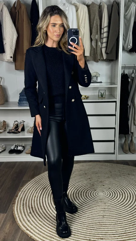Price Reduction wool-blend coatCamilla Black Collared Gold Button Detail Coat