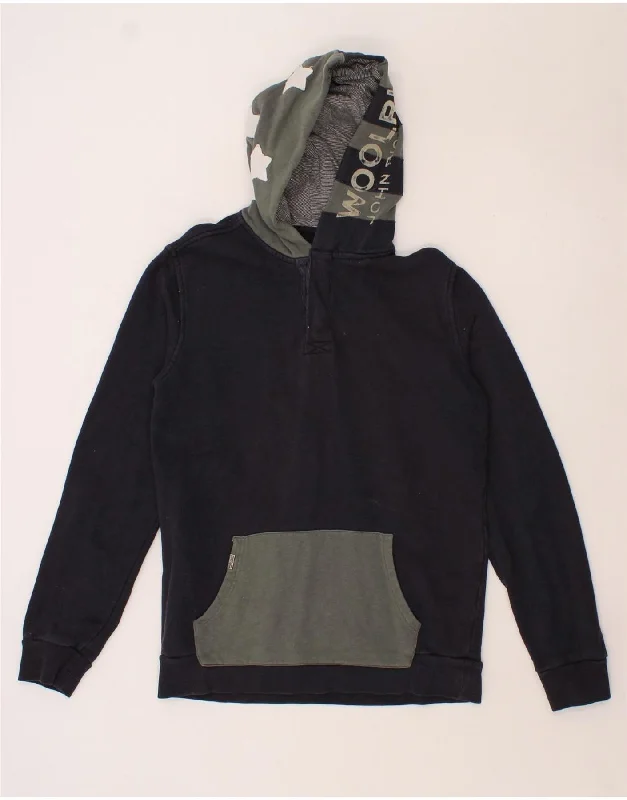 Online Only WOOLRICH Boys Graphic Hoodie Jumper 13-14 Years Navy Blue Colourblock