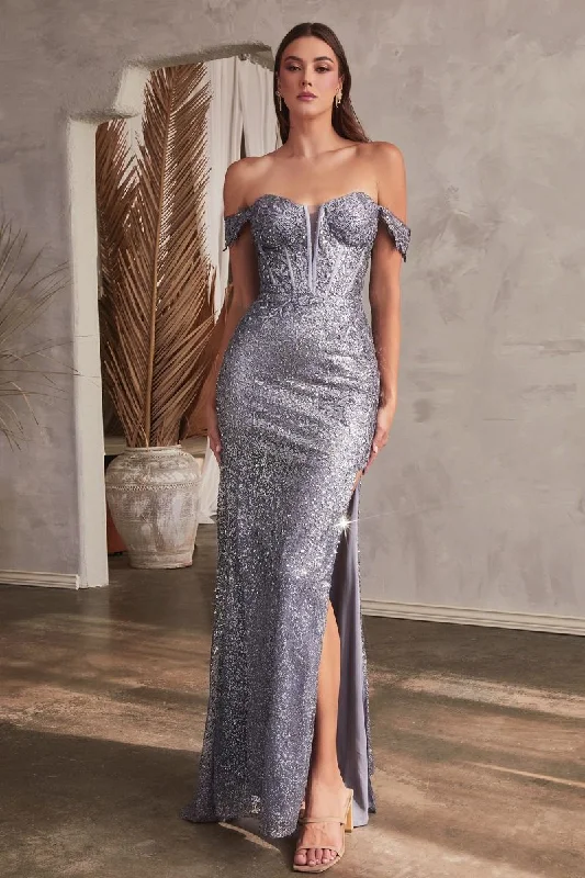 Deal Alert winter dressOff Shoulder Lace & Glitter Side Slit Long Evening & Prom Dress CDCD0193