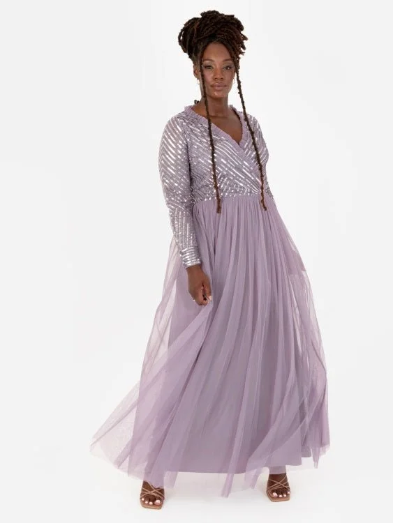 Special Price one-shoulder dressMaya Plus Size Lilac Stripe Embellished Faux Wrap Bodice Maxi Dress Special Price one-shoulder dressMaya Plus Size Lilac Stripe Embellished Faux Wrap Bodice Maxi Dress